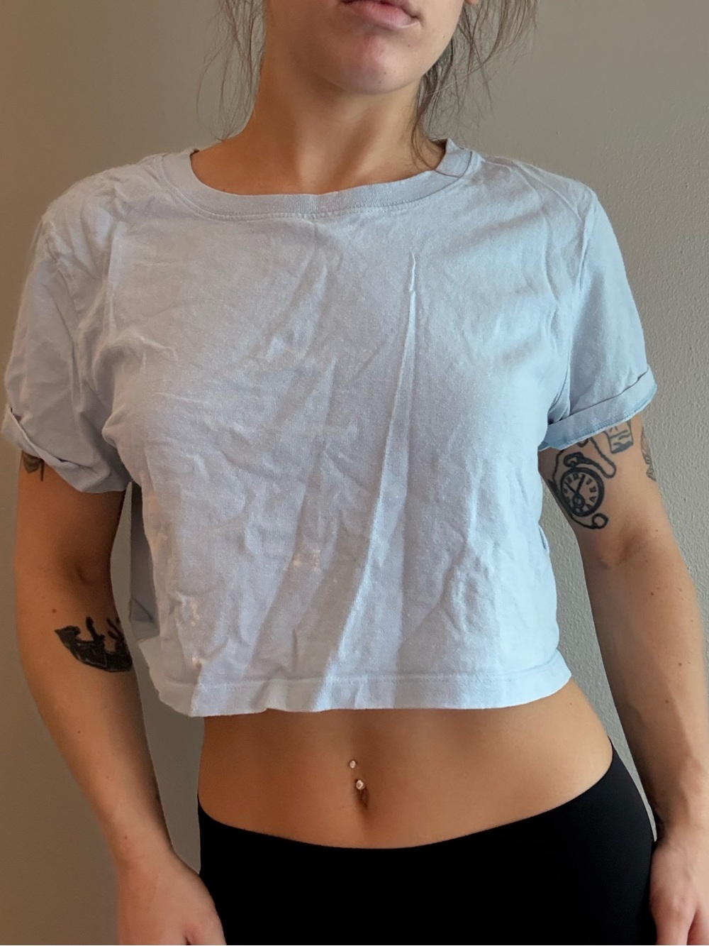Light Blue Cropped Crewneck Tee - Women
